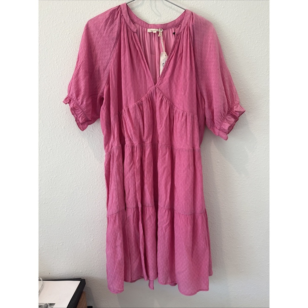 NWT Mystree Split Neck Pink Tiered Dress Size L